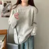 Suéter Pulôver Soltinho Plus Size Outono/Inverno 2026 para Mulheres, Gola Redonda, Estilo Preguiçoso, Manga Longa, Macio e Fofo, Top de Tricô Estampado para Mulheres