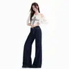 Jeans anchos de tiro bajo, diseño de nicho azul oscuro, color naranja joven, para mujer, corte holgado, adelgazantes, favorecedores, versátiles, pantalones de largo completo