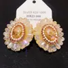 Pendientes de Flor de Perla con Circonita Incrustada de Diamantes de Lujo, Pendientes de Moda de Lujo Ligero y Gama Alta, Pendientes de Estilo Europeo y Americano con un Diseño de Nicho