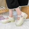 Sapatos Mary Jane Franceses de Salto Grosso Estilo College para Mulheres, Novo Estilo Primavera 2026, Mocassins Britânicos de Fivela Única para Mulheres