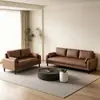 Sofá Doble de Cuero Minimalista para Dormitorio de Casa Sofá Pequeño de Apoyo a la Pared Sin Lavado Resistente al Desgaste Cuero Tecnológico Sofá Doble para Apartamento Pequeño