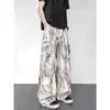 Pantalones casuales de seda helada teñidos por inmersión para hombre, pantalones largos atléticos rectos de corte holgado para otoño, de secado rápido, transpirables y con un diseño fluido de pierna ancha