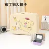 Estuche de Maquillaje de Dibujos Animados de Moda Kuromi con Espejo, Organizador Infantil y Caja de Cuero para Guardar Tarjetas