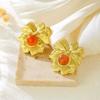 Pendientes de Perla Artificial Retro de Venta Caliente Transfronterizos Flor Geométrica Acero de Titanio Moda Lujo Ligero Diseño de Nicho Pendientes