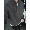 Moletom gola alta cinza escuro para homens, adequado para primavera e outono, com visual sofisticado, manga longa como base e gola estilo retrô americano