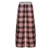 Pantalones de cuadros azules con bloques de color estilo americano para hombres y mujeres, estilo fino de verano, cintura estilo americano, cuadros de retazos, pantalones largos anchos holgados