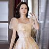 Vestido de Noite para Mulheres 2026 Novo Modelo, Estilo Princesa Socialite, Vestido Ultra-Fada Leve de Chiffon na Cor Champagne, Vestido para Exame de Performance Vocal