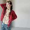 Suéter de Punto Casual Holgado Estilo Coreano de un Solo Botón con Solapa Ropa para Niñas Otoño Invierno Nuevo Diseño Cardigan de Lunares Set Moderno
