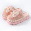Pantuflas de Algodón con Lazo Dulce para Mujer para Otoño e Invierno para Uso Doméstico en Interiores, Dormitorio, Más Felpa, Suela Gruesa, Cálidas, Pantuflas de Confinamiento