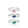 Anillo Geométrico Colorido de Zirconia con Esmalte Rosa Dulce de Plata de Ley 925 Femenino Anillo de Pegamento de Zirconia