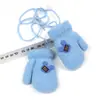 Guantes de Invierno para Niños Nuevo Conjunto de Bolsa Tejida Engrosada de Felpa con Cordón de Dibujos Animados en los Dedos Guantes Cálidos de Lana para Bebé