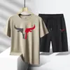 Roupa Esportiva Casual da Moda Masculina Secagem Rápida Tamanho Grande Conjunto de Duas Peças Verão Seda de Gelo Camiseta Shorts Venda Direta da Fábrica