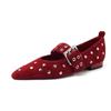 2025 Nuevos Zapatos Mary Jane de Moda para Mujer, Color Puro, Remache Metálico, Punta Puntiaguda, Hebilla, Tacón Bajo, para Primavera y Otoño, Piel de Vaca