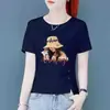 Comércio Exterior Transfronteiriço Roupas para Mães, Camiseta de Manga Curta para Meia-Idade, Caimento Solto, Emagrecedor, Versátil, Blusa com Fenda Irregular