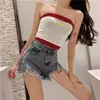 Jeans para Mujer 2022 Verano Delgados Nuevos Llegados Pierna Ancha Borde Desgastado Cintura Alta Ajuste Delgado Shorts Tipo A Pantalones Cortos