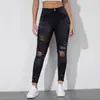 Jeans para Mujer Transfronterizos Europeos y Americanos de Amazon, Corte Delgado, Rasgados, Sexy, de Cintura Alta, Pantalones de Mezclilla Elásticos en Stock