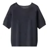 Nuevo top de punto de manga corta de color caramelo para verano hecho de seda y hilo de papel lyocell, camisa casual de protección solar con cuello redondo para mujer