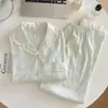 Pijama Pequeno Estilo Chanel para Mulheres, Algodão Nuvem Manga Longa, Renda Doce Francesa, Sensação de Alto Padrão, Roupas de Casa Usáveis na Primavera/Outono