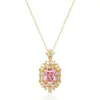 Collar Colgante de Piedras Preciosas de Colores Completamente Incrustado Super Flash para Mujer, Venta Caliente Transfronteriza Transmisión en Vivo Douyin, Collar de Diamantes Amarillos de Corte Radiante Esmeralda