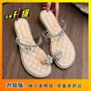 Zapatillas Hermosas de Tacón Grueso con Tira para el Dedo con Pedrería para Uso Exterior Verano 2025 Nuevas Sandalias de Una Tira Estilo Hada Sandalias de Playa