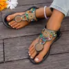 Chanclas de strass para mujer de talla grande, estilo transfronterizo, sandalias de suela gruesa, sandalias de playa con correa elástica y abalorios, estilo étnico