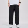 Nova Marca de Moda Masculina Estilo Americano Jeans de Trabalho Cor Damasco Tecido de Algodão Calças Casuais Largas de Perna Reta