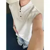 Chaleco con Cuello Henry Estilo Americano para Hombre Verano Reto Patchwork Deconstruido Camiseta Limpia Sin Mangas Camisa Polo