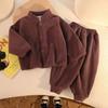 Traje de Felpa para Niños y Niñas Otoño e Invierno Chaqueta de Felpa para Bebé 2025 Nuevo Felpa de Doble Cara Pantalones de Felpa para Niños Conjunto de Dos Piezas