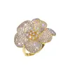 Anel de Flor Estilo Francês de Luxo Personalidade Feminina Moda Flor Tridimensional Anel Totalmente Cravejado com Zircônia Anel da Moda Elegante