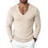 Suéter Casual de Punto Acanalado de Cuello en V Profundo para Hombre 2026 Color Sólido Ajuste Muscular Delgado