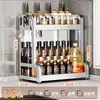 Nuevo Estante de Almacenamiento de Cocina de Acero Inoxidable para Encimera, Organizador Multifuncional para Aceite, Sal, Salsa, Vinagre, Frascos de Condimentos y Portacuchillos