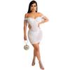 X5645 Moda Transfronteriza Sexy para Mujer Club Nocturno Pedrería Malla Perspectiva Hombro Descubierto Borlas Envuelto Pecho Hueco Vestido