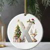 Adornos navideños 26 letras del alfabeto pequeño ciervo colgante acrílico 2D árbol de Navidad decoración del hogar navideña