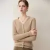 Cárdigan de Cachemir para Mujer Cuello Acanalado Manga Larga Suéter Tejido Holgado Prendas de Abrigo Adelgazante Casual Prendas de Abrigo de Lana Versátil