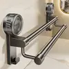 Fuerte ventosa doble barra toallero baño sin perforaciones pared toallero con ganchos estante de almacenamiento baño