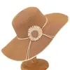 Sombrero de paja caqui para el sol de verano para mujer, sombrero de protección solar de moda, sombrero de playa para exteriores junto al mar, sombrero de sol plegable