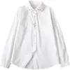 Camisa Blanca de Manga Larga de Algodón Puro con Bordado Floral de Conejo y Zanahoria, Estilo Fresco Artístico Nuevo de Primavera para Mujer, Adecuada para Estudiantes y el Trabajo como Prenda Base