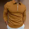 2024 Novo Livro Transfronteiriço Europeu e Americano Primavera e Outono Linho Venda Rápida Top Masculino Zíper Listrado Manga Longa Polo Masculino