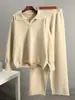 Comércio Exterior Transfronteiriço Roupas Femininas Europeias e Americanas Outono e Inverno Tops Casuais Soltos Calças Retas Conjunto de Duas Peças de Malha com Lapela Moda