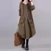 Nuevo Vestido de Otoño para Mujer Tallas Grandes, Holgado, Artístico, de Longitud Media, con Bolsillos Grandes, Por Encima de la Rodilla, que Cubre el Vientre, con Capucha, Negro
