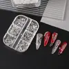 FULL BEAUTY Nueva Caja Transfronteriza de 6 Compartimentos Punk Negro y Plateado Remache Cabeza de Bala Accesorios 3D para Uñas