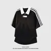 Camisa Polo Masculina Manga Curta Gola Lapela Color Block Estilo Academia Verão Tendência Versátil Meio Zíper Solta Casual Top