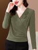 Nueva Blusa de Moda con Cuello en V, Malla Elástica Ajustada, Femenina y Versátil, Camiseta Básica que Reduce la Edad, Camisa de Flores a la Moda
