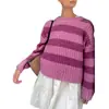 Suéter de Punto Pulóver Redondo Personalizado para Otoño e Invierno, Nuevo, Transfronterizo, con Rayas en Contraste, Tejido de Punto Casual Holgado, Top Versátil para Mujer
