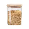 Frasco de Almacenamiento Cuadrado Vidrio de Borosilicato Alto Frasco Sellado Transparente Frasco de Almacenamiento para Cocina Frasco para Granos Tapa de Bambú a Prueba de Humedad