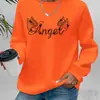 Sudadera con Estampado de Letras de Ángel, Sudadera Casual de Ante con Cuello Redondo para Otoño e Invierno, Ropa para Mujer