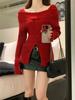 Suéter de punto elegante de manga larga para mujer, estilo coreano, ajustado, con hombros descubiertos, para otoño e invierno