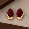 Pendientes Colgantes Ovalados de Esmalte Dorado Corazón Francés Pendientes Borgoña Retro Elegantes de Gama Alta Europeos y Americanos