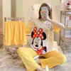 Pijama transfronteiriço de verão feminino conjunto de três peças de seda de leite desenho animado comércio exterior roupa de casa manga curta calça comprida estilo fofo