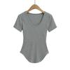 700-25 Primavera Nuevo Estilo Europeo y Americano Sexy Sexy Estilo Cuello Redondo Cintura Anta Que Muestra la Figura Manga Corta Camiseta Básica Camiseta